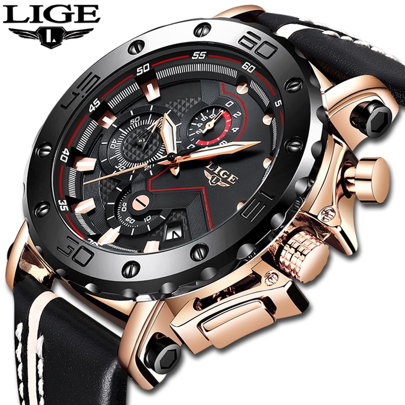 Montre à Quartz de luxe LIGE avec grand cadran militaire (étanche, chronographe) - /medias/155786235267.jpg
